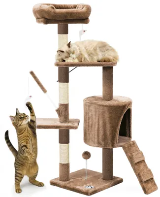 Produktbild von VOUNOT® Kratzbaum 112cm, Mehrstöckiger Katzenbaum mit Kratzsäulen Höhle, Braun