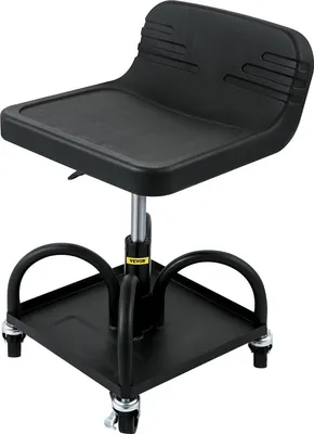 Image de Tabouret de garage à roulettes, capacité de 300 lb, hauteur réglable de 15,7 po à 20,5 po, siège mécanique avec roulettes pivotantes à 360 degrés et plateau à outils, pour atelier, atelier de réparation automobile, noir