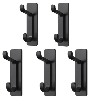 Image de Crochets adhésifs pour serviettes, manteaux et peignoirs, noirs, en acier inoxydable, lot de 5