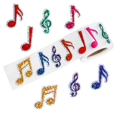Musiknoten-Sticker 500 Stück, bunt, glitzernd, wasserdicht