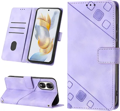 Produktbild von Hülle für Honor 90 Prägung Flip Leder Brieftasche Schutzhülle mit Ständer Lila