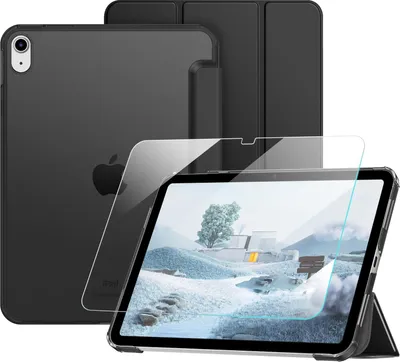 Produktbild von Fintie Hülle mit Schutzfolie für iPad A16 11. Generation 11 Zoll 2025 & iPad 10. Generation 10,9 Zoll 2022 – Ultradünne Stand-Schutzhülle mit Hart-PC Transparenter Rückseite, Schwarz