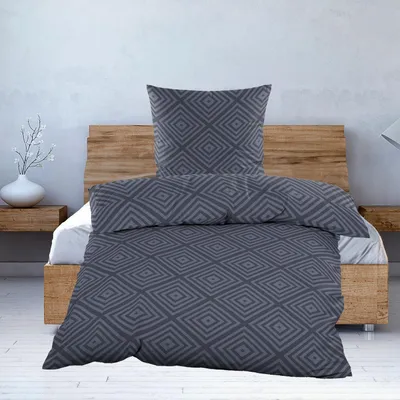 Produktbild von Biber Bettwäsche 135x200 cm 2tlg. Jeansblau Geometrisch 100% Baumwolle