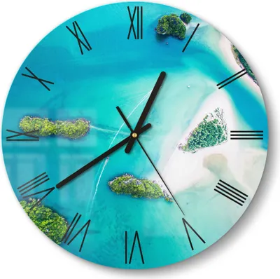 Produktbild von DEQORI Glasuhr Ø30 cm Römisch 'Sirithan Strand in Krabi' Wanduhr Glas Uhr Design leise