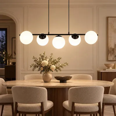 Produktbild von ZMH Pendelleuchte Esstisch Hängeleuchte Glas Hängelampe E27 5 Flammig 150CM Höhenverstellbar Kreative für Esszimmer Wohnzimmer Bartheke Schwarz