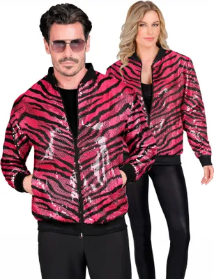 Produktbild von Pailletten Bomberjacke Leopardenmuster pink Erwachsene - XXL