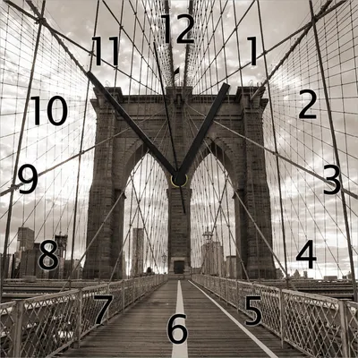 Produktbild von Wallario Design Wanduhr Brooklyn Bridge in New York aus Echtglas, Größe 30 x 30 cm