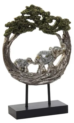 Elefantenfigur im Baum, 23x7x33,5 cm, silberfarben, Kunstharz