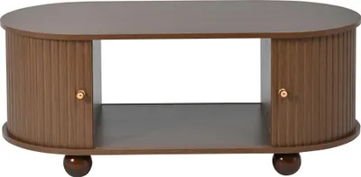 Produktbild von STILVORA Couchtisch mit 2 180-Grad-Schiebetüren,Sofatisch platzsparendes mit Stauraum,Ovaler Beistelltisch aus MDF,braun