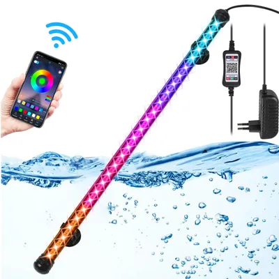 Image de Lampe LED pour aquarium 48 cm, étanche IP68, 6 W, 27 LED, éclairage RGB, lampe d'aquarium avec télécommande via application, éclairage pour plantes d'aquarium, éclairage d'aquarium à monter soi-même