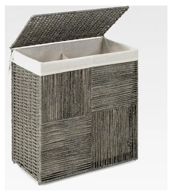 Produktbild von Handgeflochtener Rattan Wäschekorb, 110L Wäschesammler mit Deckel und herausnehmbarem Wäschesack, Faltbare Wäschetonne für Waschküche, Badezimmer