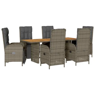 Obrázek produktu pro vidaXL 7dílný zahradní jídelní set s polštáři Grey Poly Rattan