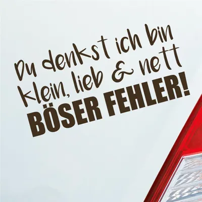Produktbild von Auto Aufkleber Du denkst ich bin klein, lieb & nett Böser Fehler! 19,5x9,5 cm Braun Sticker Heckscheibenaufkleber
