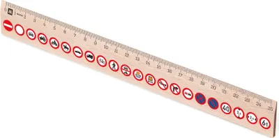 Produktbild von Metrie, Didakt-M07 Holzlineal, bedrucktes Verkehrsverbotsschilder, 25 cm