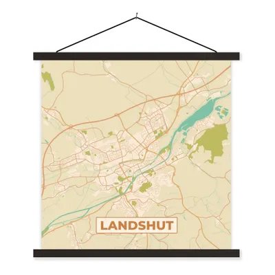 Produktbild von MuchoWow® Textilposter Landshut - Karte - Stadtplan - Vintage 60x60 cm mit schwarzem Rahmen - Posteraufhänger