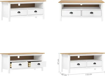 Produktbild von vidaXL TV Schrank Hill Weiß 110x40x47 cm Massivholz Kiefer - TV-Schrank - TV-Schränke - TV-Möbel - Sideboard