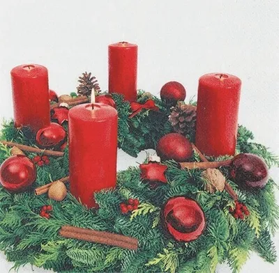 Produktbild von 20 Servietten Advent Wreath - Adventskranz mit Kerzen 33x33cm