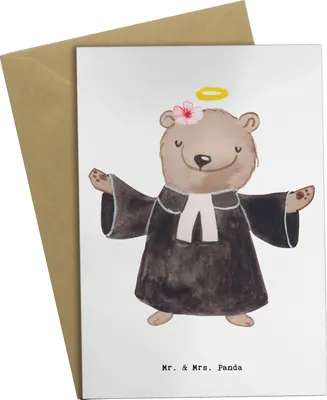 Produktbild von Mr. & Mrs. Panda Grußkarte Pfarrerin Herz - Weiß - Geschenk, Theologin, hochzeitskarten, Pastorin, dankeskarten, Kirche, osterkarte, osterkarten, weihnachtskarten