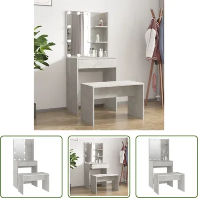 Produktbild von The Living Store Schminktisch-Set mit LED Betongrau Holzwerkstoff