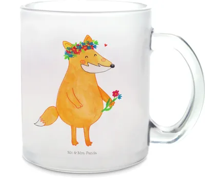 Produktbild von Mr. & Mrs. Panda Tee Tasse Fuchs Blumen - Transparent - Geschenk, Blumenliebe, Pott, Freude, Trinkglas, Liebe, Teeglas, Häferl, Teetasse, Ich, Boho