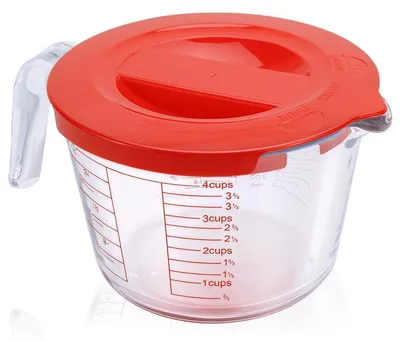 Image de Verre doseur en verre, 1 litre, avec couvercle et 4 échelles (litres, décilitres, onces, tasses), résistant à la chaleur, sans BPA