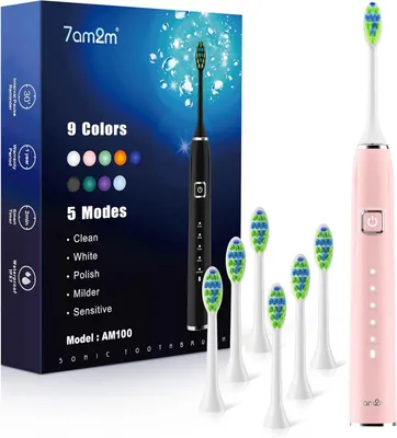 Zdjęcie produktu dla Szczoteczka elektryczna dla dorosłych i dzieci, 6 główek, port USB typu C do ładowania, 120 dni pracy na baterii, 5 trybów, 40 000 ruchów na minutę, 2-minutowy inteligentny timer