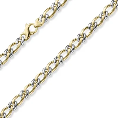 Produktbild von 8mm Panzer-Figaro Phantasie Kette Halskette aus 585 Gelbgold & Weißgold 55cm