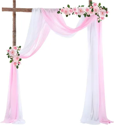 Produktbild von Tüll Hintergrundvorhang für Hochzeit & Eventdekoration – Chiffon Drapierung 70×550 cm – Weiß & Rosa