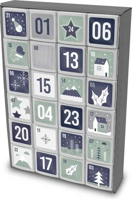 Produktbild von itenga SET Adventskalender zum Füllen Würfel 5cm (außen grau) + Sticker Z55 + Würfel (weiß)