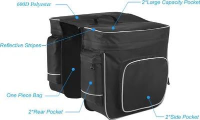 Zdjęcie produktu dla Cykl 2 w 1 30L Rower Czarny Tylny Podwójny Bagażnik Boczny Sakwa na tylne siodełko Outdoor Cycle Saddle Storage