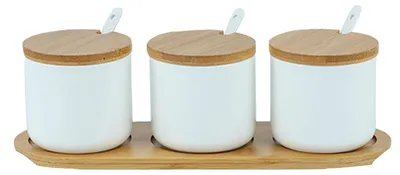 Immagine prodotto di Omgoods - Set di 3 zuccheriere in Vetroceramica con cucchiaini