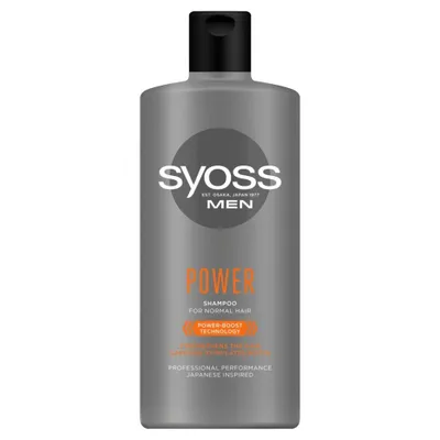 A bottle of SYOSS Men Power Shampoo.