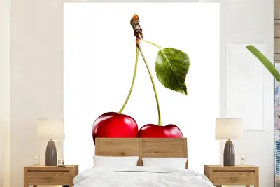 Produktbild von MuchoWow® Fototapete für Wohnzimmer oder Schlafzimmer Wandtapete Vinyl Motivtapete Kirschen - Obst - Weiß - 195x240 cm - Gemusterte