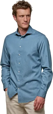 Produktbild von Herren Strickhemd blau mit Cutaway-Kragen und langen Ärmeln Regular Fit