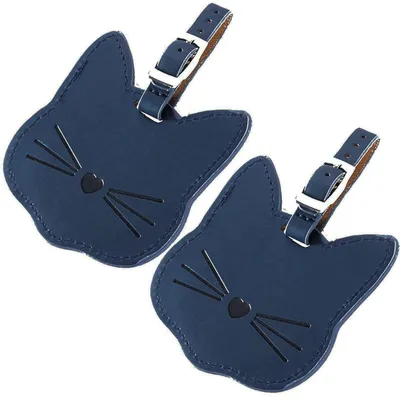Produktbild von Gepäckanhänger Katze 2 Stück Kofferanhänger mit Adressschild Blau Kunstleder