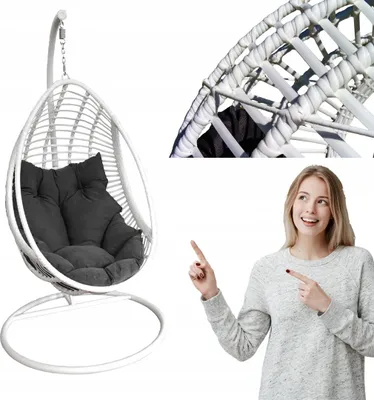 Produktbild von BELLISSIMO | Hängesessel Kokon - Weiß - Hängeschaukel Outdoor und Indoor - mit grauer Polsterung - Wetterfest