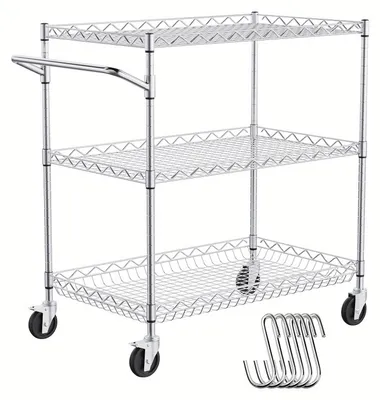 Immagine prodotto di Carrello da cucina - Carrello di servizio - Carrello portaoggetti - Carrello per la cucina - Carrello su ruote - 3 ripiani Acciaio al carbonio - Capacità di carico: 300 kg