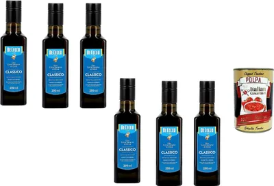 Produktbild von De Cecco Olivenöl Extra Vergine Classico 6 x 250 ml – 100% italienisches natives Olivenöl, kalt extrahiert, aromatisch für Küche & Salate + Italian Gourmet polpa