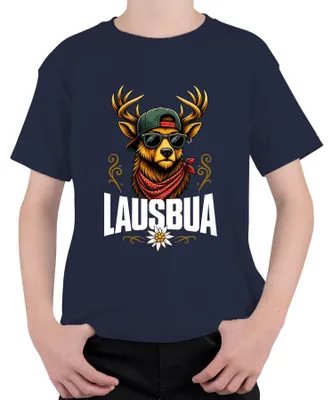 Imagen del producto de Jausenbua, Hirsch, Alpes, Baviera, Edelweiss, Traje tradicional, Pantalones de cuero para niños, Camiseta, Azul marino, Talla 128