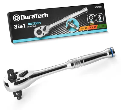Immagine prodotto di DURATECH Chiave a cricchetto multifunzione 3-in-1, 180 mm, con attacco da 1/4, 3/8 e 1/2 di pollice