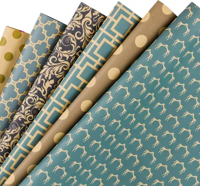 Productafbeelding van Famanu Geschenkpapier, marineblauw, geometrisch patroon - set van 6 vellen