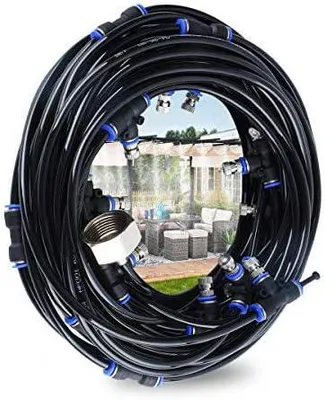 Produktbild von Outdoor Misting System Sprühnebel Kühlung Terrasse Garten Gewächshaus Pavillon Wasserzerstäuber 8 Meter Schlauch und 9 Metalldüsen Sommer