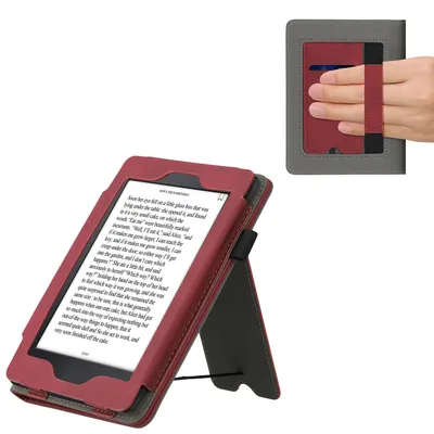 Produktbild von kwmobile Schutzhülle kompatibel mit Amazon Kindle Paperwhite Flip Hülle - Cover mit Handschlaufe - Herz Brush Dunkelrot