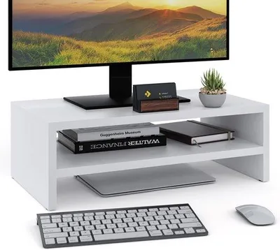 Produktbild von Famanu Monitorständer - 2-lagiger Computermonitorverhoger mit Ablage - Weiß