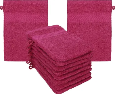 Productafbeelding van 10 washandjes, badhanddoek, washandjes set Palermo, 100% katoen, afmeting 16 x 21 cm (cranberry)