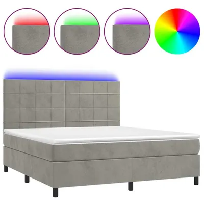 Produktbild von vidaXL Boxspringbett mit Matratze & LED Hellgrau 160x200 cm Samt