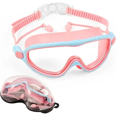Produktbild von Kinder Taucherbrille & Schwimmbrille mit Nasenschutz und Ohrstöpseln – 180° Panorama, Anti-Beschlag, Anti-UV, für 4–16 Jahre