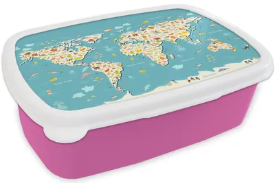 Produktbild von KitchenYeah® Lunchbox Brotzeit Brotdose 17x11 cm Weltkarte - Kinder - Tiere - Kinder - Jungen - Mädchen Kinder Brotzeitdose - Lunchpaket - Brotkasten  - Sandwich Box