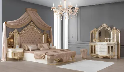 Produktbild von Schlafzimmer Set Bett 2xNachttische Schminktisch mit-Spiegel Luxus neu
