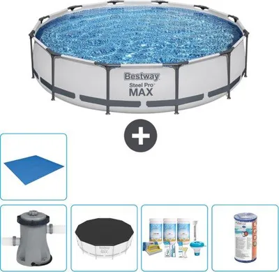Obrázok produktu pre Okrúhly bazén Bestway Steel Pro MAX - 366 x 76 cm - sivý - vrátane krytu čerpadla - balík na údržbu - filter - zemný kryt